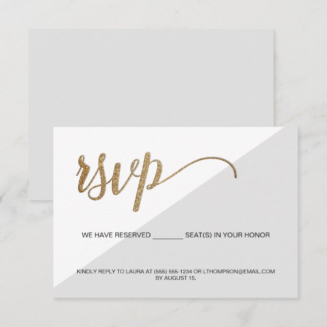 Modern RSVP grey Gold No mailing Reserved Seat Invitation (Front/Back)