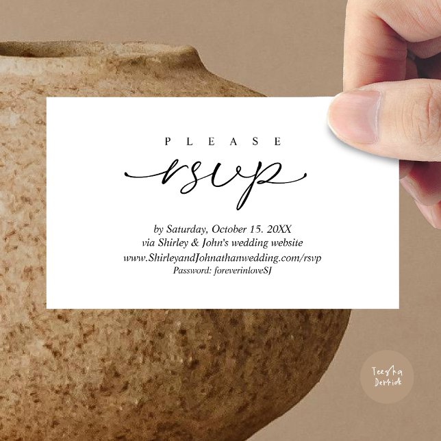 Modern RSVP Wedding Invitation, via Website Enclosure Card (Modern RSVP Wedding Invitation, via Website Enclosure Card, Phone, email, Black White)
