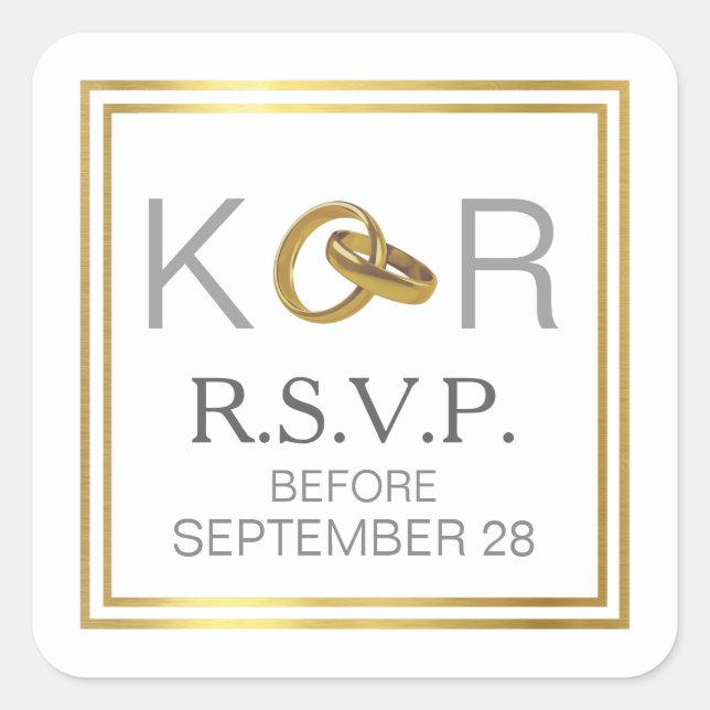 modern RSVP wedding rings elegant square  Sticker (Front)