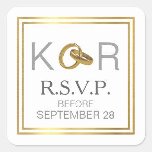 modern RSVP wedding rings elegant square  Sticker