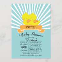 Modern Rubber Duck Twin Baby Shower Invitations