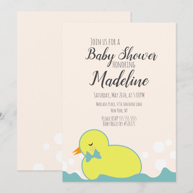 Modern  Rubber Duck  Yellow Warm Baby Shower  Invitation (Front/Back)
