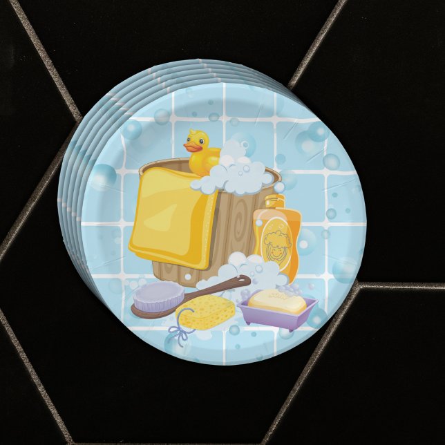 Modern Rubber Ducky Bubbles Baby Shower Paper Plate (Creator Uploaded)