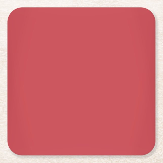 Modern Ruby Red Customizable Square Paper Coaster (Front)
