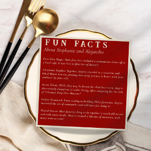 Modern Ruby Red Fun Facts Couple's Funny Wedding Napkin