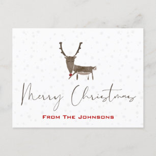 Modern Rudolf  Holiday Christmas Postcard