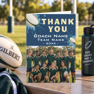 Modern Rugby Team Photo Coach Thank You Card