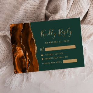 Modern Rust Agate Emerald Green Wedding RSVP Card