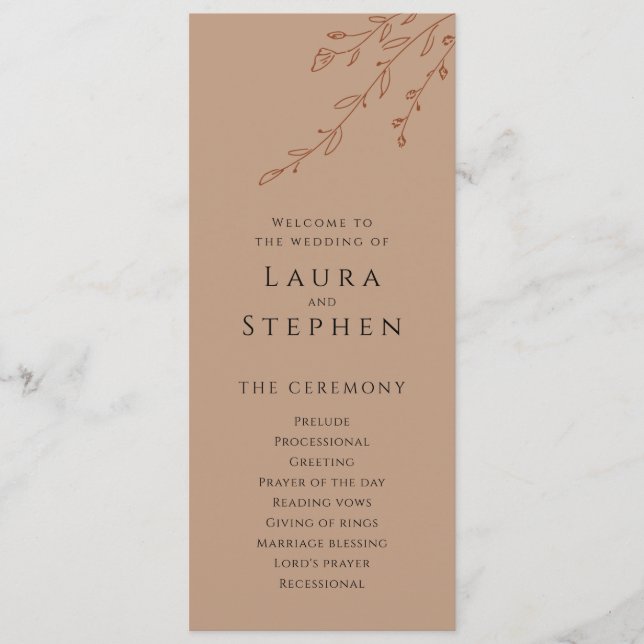 Modern Rust Botanical Wedding Programs (Front)
