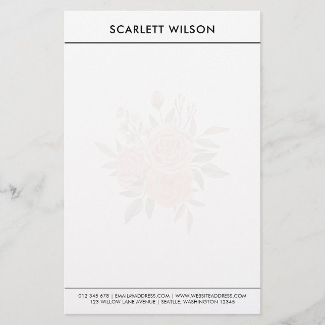 Modern Rust & Emerald Flowers Personalized  Stationery (Front)