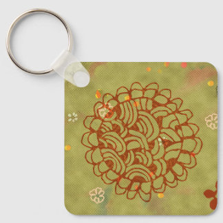 Modern Rust Green Sun Blossom Keychain