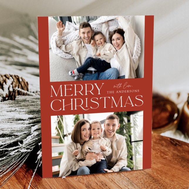 Modern Rust Merry Christmas 2 Photo Holiday Card (Creator Uploaded)