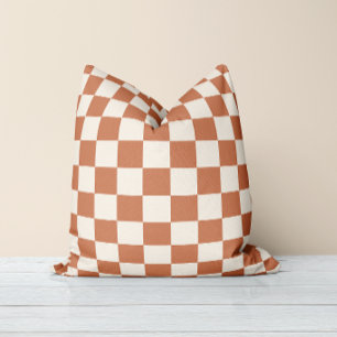 Modern Rust Orange & Cream Gingham Throw Pillow