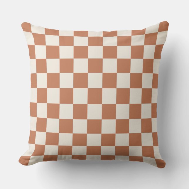 Modern Rust Orange & Cream Gingham Throw Pillow (Front)