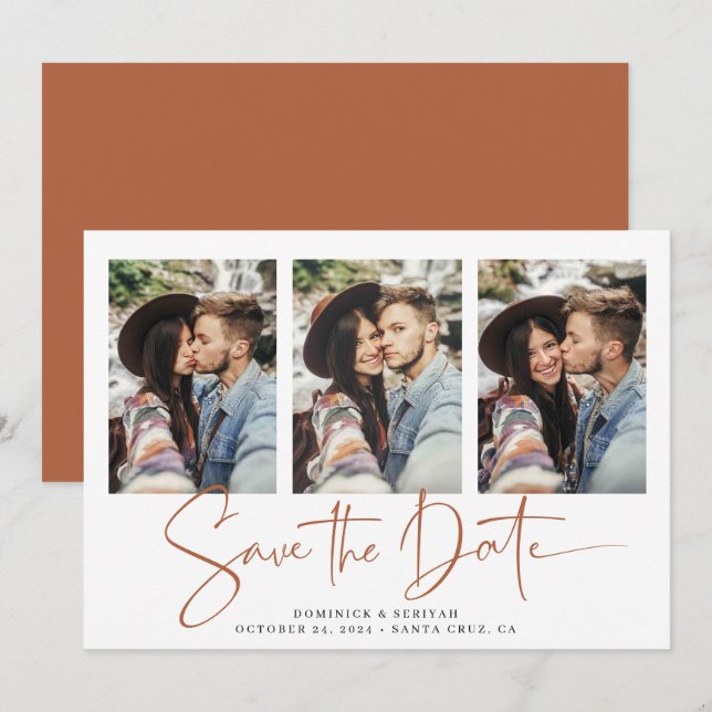 Modern Rust Terracotta Handwritten Save the Date (Front/Back)