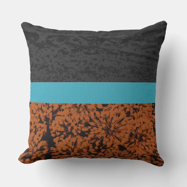 Modern Rust Turquoise Black Thistle Abstract Outdoor Pillow (Front)