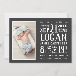 Modern Rustic 2 Photo Birth Announcement