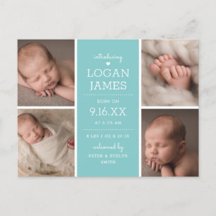 Modern Rustic 4 Photo Collage Faire-part bébé