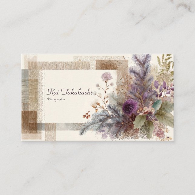 Modern Rustic Abstract Botanical Collage Business Card (Front)