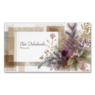 Modern Rustic Abstract Botanical Collage Magnetic Business Card