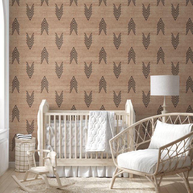 Modern Rustic African Mudcloth Light Brown Wallpaper (Kids)