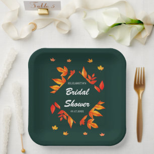 Modern Rustic Autumn Leaves Bridal Shower Paper Plate