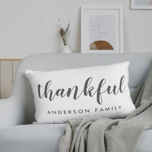 Modern Rustic Autumn Thankful Family Name Lumbar Pillow