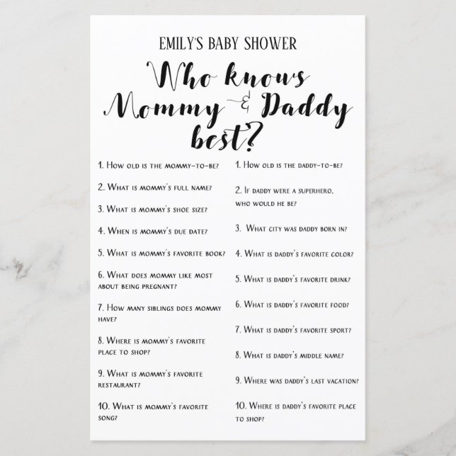 Modern Rustic Baby Shower Game PRINTED (Front)