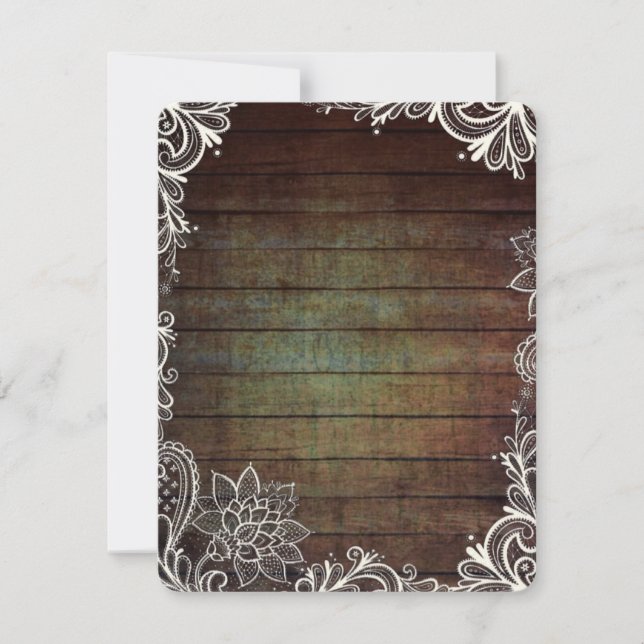 modern rustic barnwood lace country wedding invitation (Front)