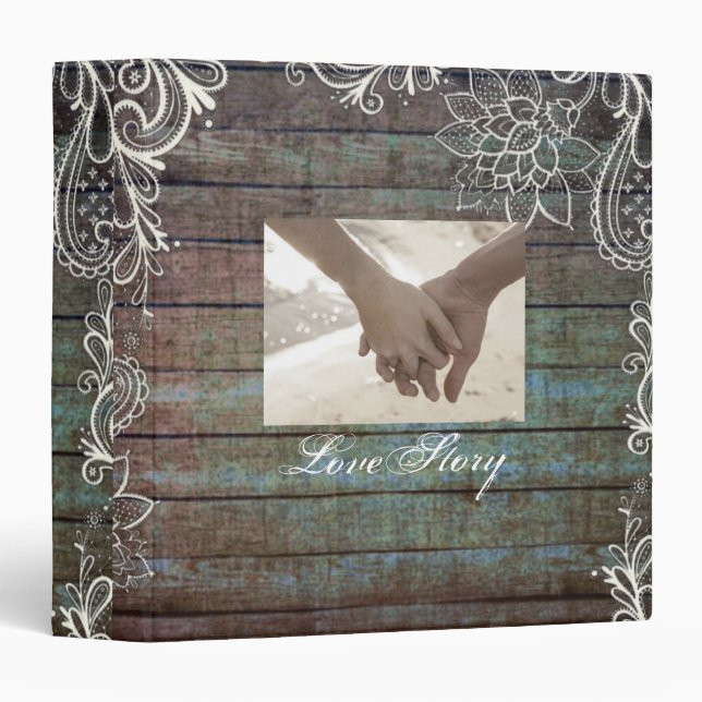 modern rustic barnwood lace wedding binder (Front/Spine)