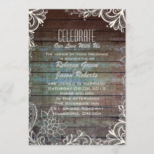 modern rustic barnwood lace wedding invitation