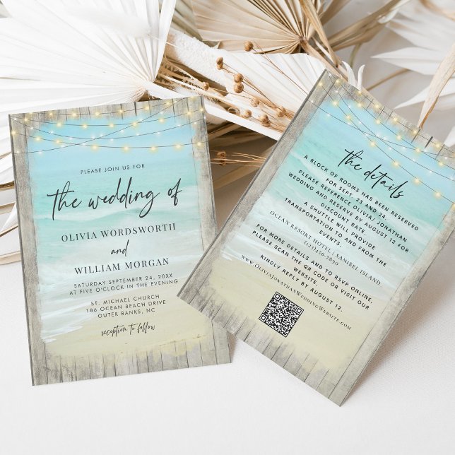 Modern Rustic Beach Wedding QR Code All in one Invitation (Creator Uploaded)