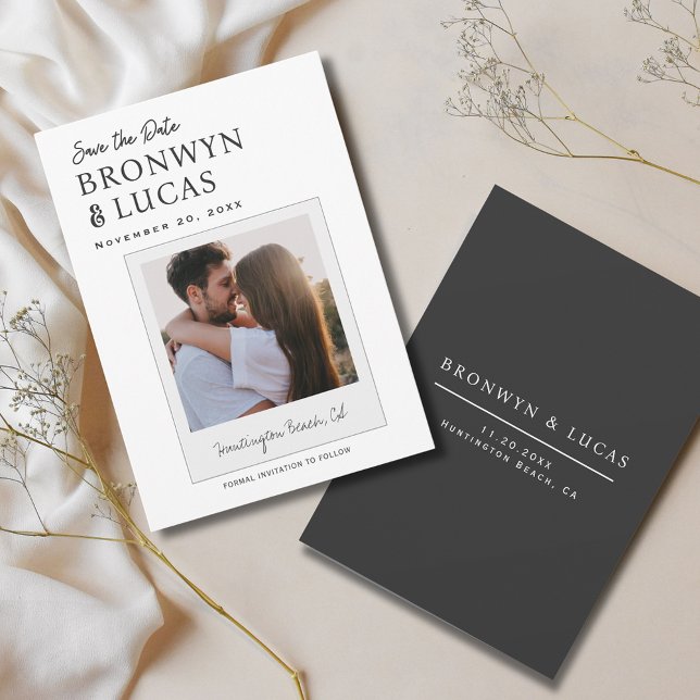 Modern Rustic Black and White Polaroid Photo Save The Date (Modern Rustic Black and White Polaroid Photo Save the Date)