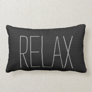 Modern rustic black burlap Relax script Lumbar Pillow