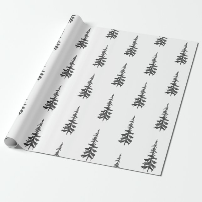 Modern Rustic Black Forest Tree Gift Wrapping Paper (Unrolled)