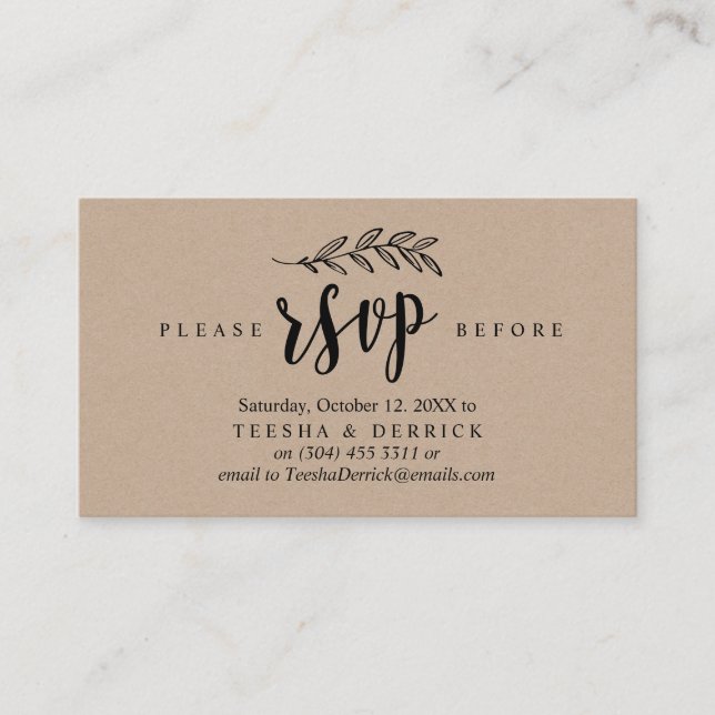 Modern Rustic, Black Kraft, Wedding Party RSVP Enclosure Card (Front)