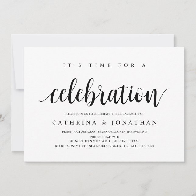 Modern Rustic, Black script, Engagement Party Invitation (Front)