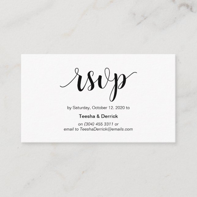 Modern Rustic, Black Script, online RSVP Enclosure Card (Front)