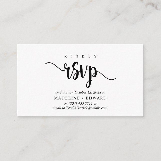Modern Rustic, Black Script, RSVP reply Enclosure Card (Front)