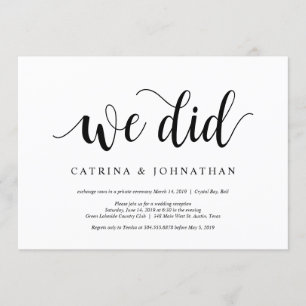 Modern Rustic, Black script, Wedding Elopement Invitation