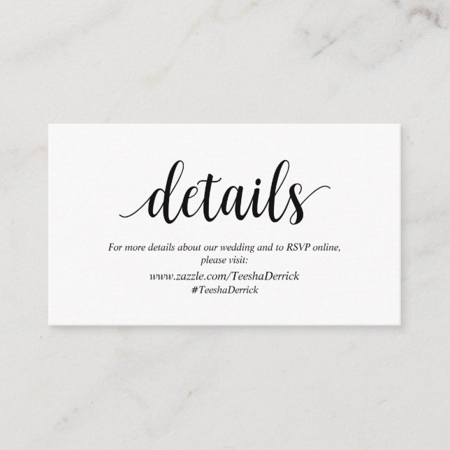 Modern Rustic, Black, Wedding Details, RSVP online Enclosure Card (Front)