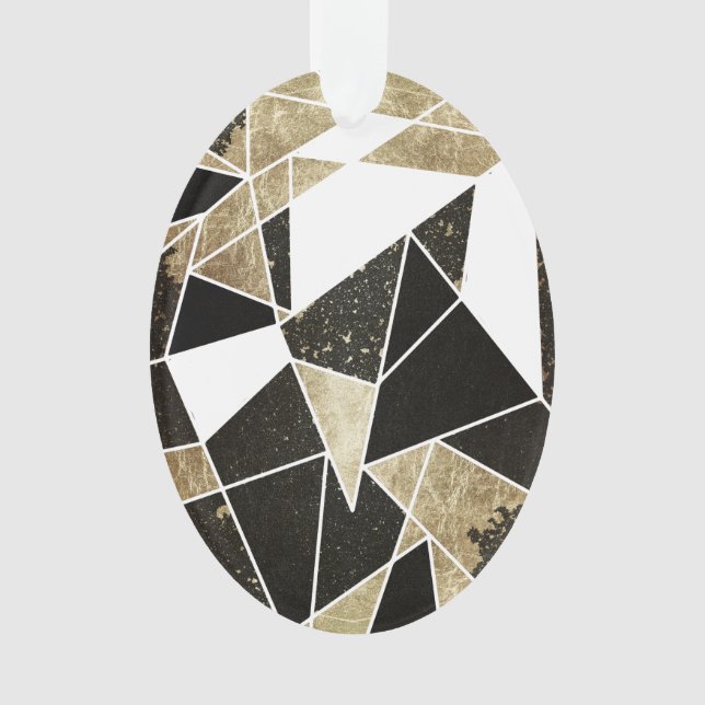 Modern Rustic Black White and Faux Gold Geometric Ornament (Front)