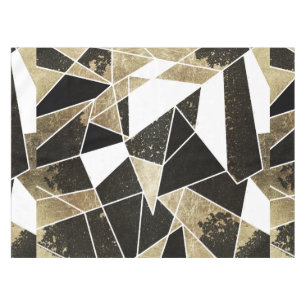 Modern Rustic Black White and Faux Gold Geometric Tablecloth