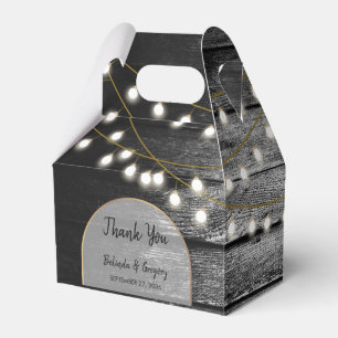 Modern Rustic Black Wood Gold Lights Arch Wedding Favor Box