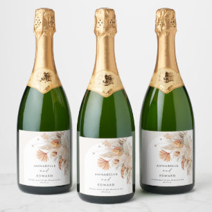 modern rustic bohemian pampas grass botanical sparkling wine label