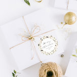 Modern Rustic Boho Christmas Vintage Botanical Classic Round Sticker<br><div class="desc">A modern and elegant stylish Christmas round sticker with a delicate soft quote "Merry Christmas" and customized texts in simple white circle. Its background is a chic boho pattern of watercolor botanical,  foliage,  pine cones,  pine leaves,  berries and cotton giving a cozy vintage cottage core holiday vibe.</div>
