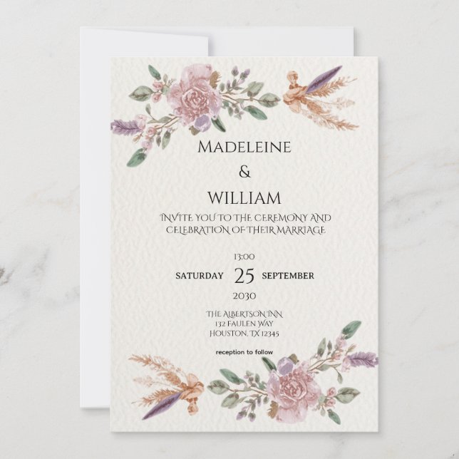 Modern Rustic Boho Elegant Wedding Invitation (Front)