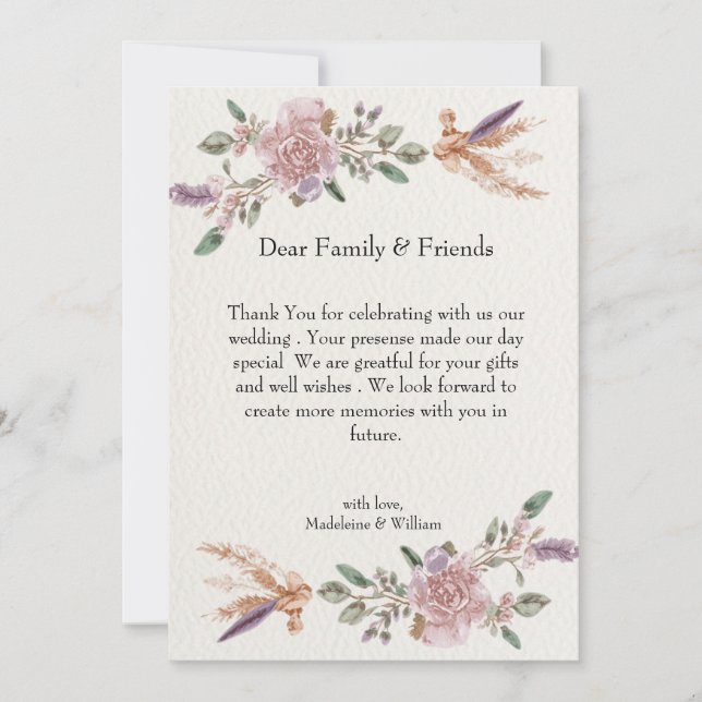 Modern Rustic Boho Elegant Wedding  Thank You Card (Front)