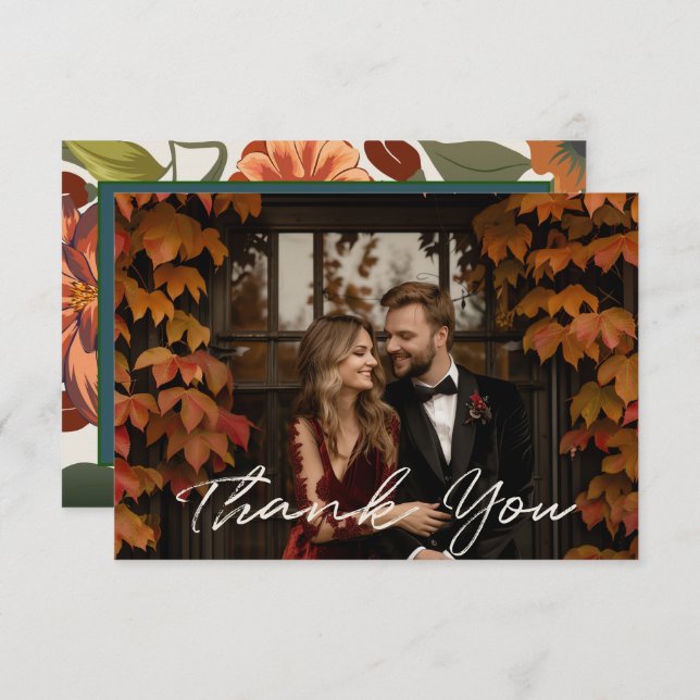Modern Rustic boho Floral Fall wedding  Thank You Card (Front/Back)