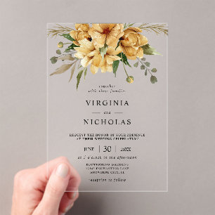 Modern Rustic Boho Floral Wedding Acrylic Invitations